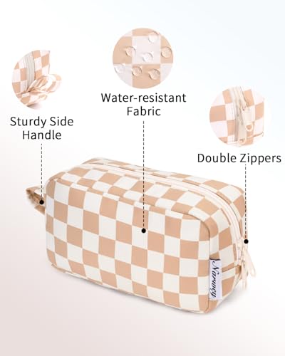 Image of Narwey Small Checkered Makeup Bag for Purse Mini Cosmetic Bag Travel Makeup Pouch Zipper Pouch Cute Make up Bags with Organized Pockets for Women (Light Checkerboard, Small)