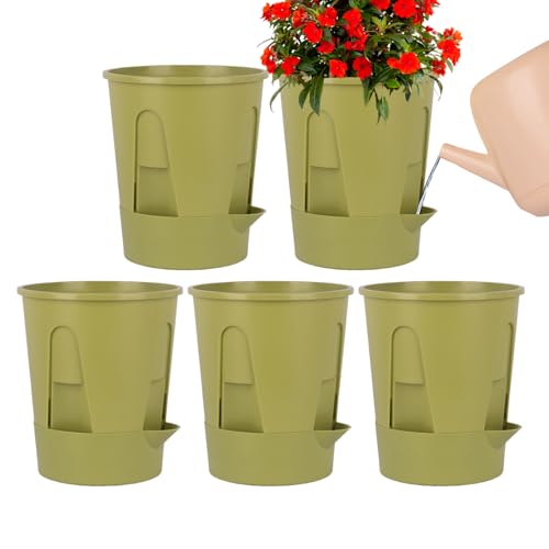 Generico Macetas autorriegantes – PP 4,72 x 5,91 pulgadas | Macetas con platillo decorativas, juego de jardineras duraderas y funcionales para porche, patio, jardín, balcón, alféizar, decoración del