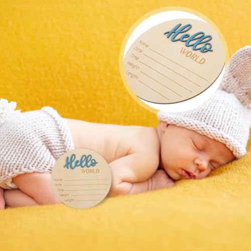 Image of 1Pc 5.9in Blue Baby Announcement Sign, Wooden Hello World Newborn Name Sign Gender-Neutral Welcome Baby Keepsake for Newborn Boys Girls Photo Props