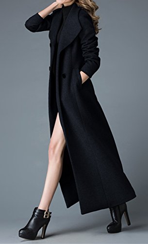 Women's Cashmere Coat Long Trench Coat Black Woolen Coat (Us 12) #TOP1