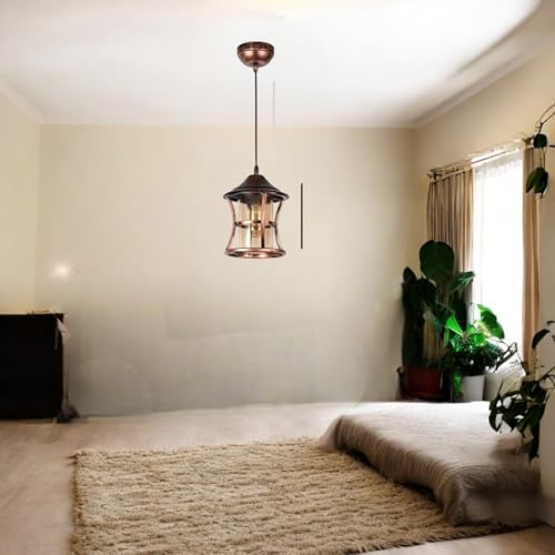 Image of GreyWings Copper Antique Hanging Light & Pendant Lamp - Modern Metal & Glass Ceiling Light for Living Room, Dining, Kitchen, Indoor Decor, E27 Holder, (Bulb not Included) Pack of 1