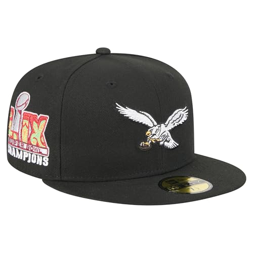 New Era Mens Black Philadelphia Eagles Super Bowl LIX Champions Historic Side Patch 59FIFTY Fitted Hat