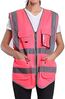 Large Pink Safety Vest For Women | Hi Vis Vest With Reflective Stripes|