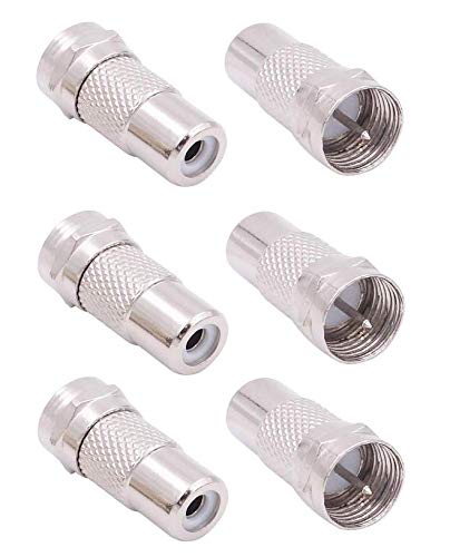 6 Pack F Type Male Plug to RCA Female Jack RF Video TV Cable Adapter 75 Ohm Connector Coupler Converter Replacement for Atari 2600 TV 7800 Sega Coleco Commodore Game System Audio Coax Coaxial Wire