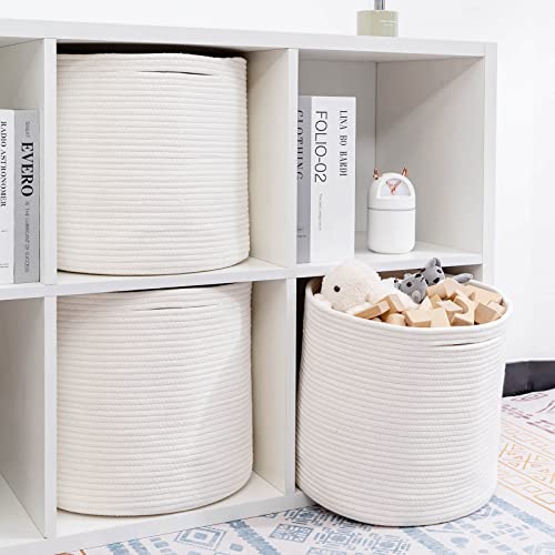 Voten Storage Cubes Baskets Bins Organizer 11X11X11'' Fit 12X12''Cube Storage Organizer Bookcases Shelves,Durable Woven Cotton Storage Basket For Organizing,Round 3Pack Off White #TOP2