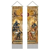 AHANDMAKER Lot de 2 tapisseries mythologiques de l'Égypte ancienne avec pompons pour chambre à coucher, salon, maison, bureau, 115,7 x 33 cm