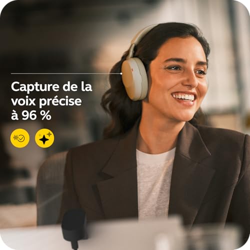 Jabra Evolve3 85 Casque Over-Ear Bluetooth sans Fil avec Micro pour Travail, USB-C, IA Appel Vocal, Annulation Bruit Active Adaptative, 25h, MS Teams Certifié, Gris Sable