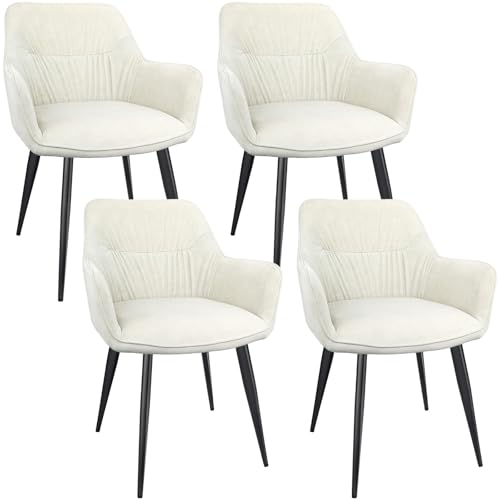 LONGTOO Dining Chairs Set of 4, Modern Upholstered Velvet Chairs with Backrest, Armrests, Metal Legs, for Kitchen, Living Room, Lounge, Bedroom, Beige