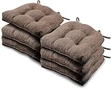 Basic Beyond Chair Cushions for Dining Chairs 6 Pack, Kitchen Chair Cushion with Ties and Non Slip Backing, 15.5 x 15.5 inches Tufted Chair Pads for Dining Chairs, Brown