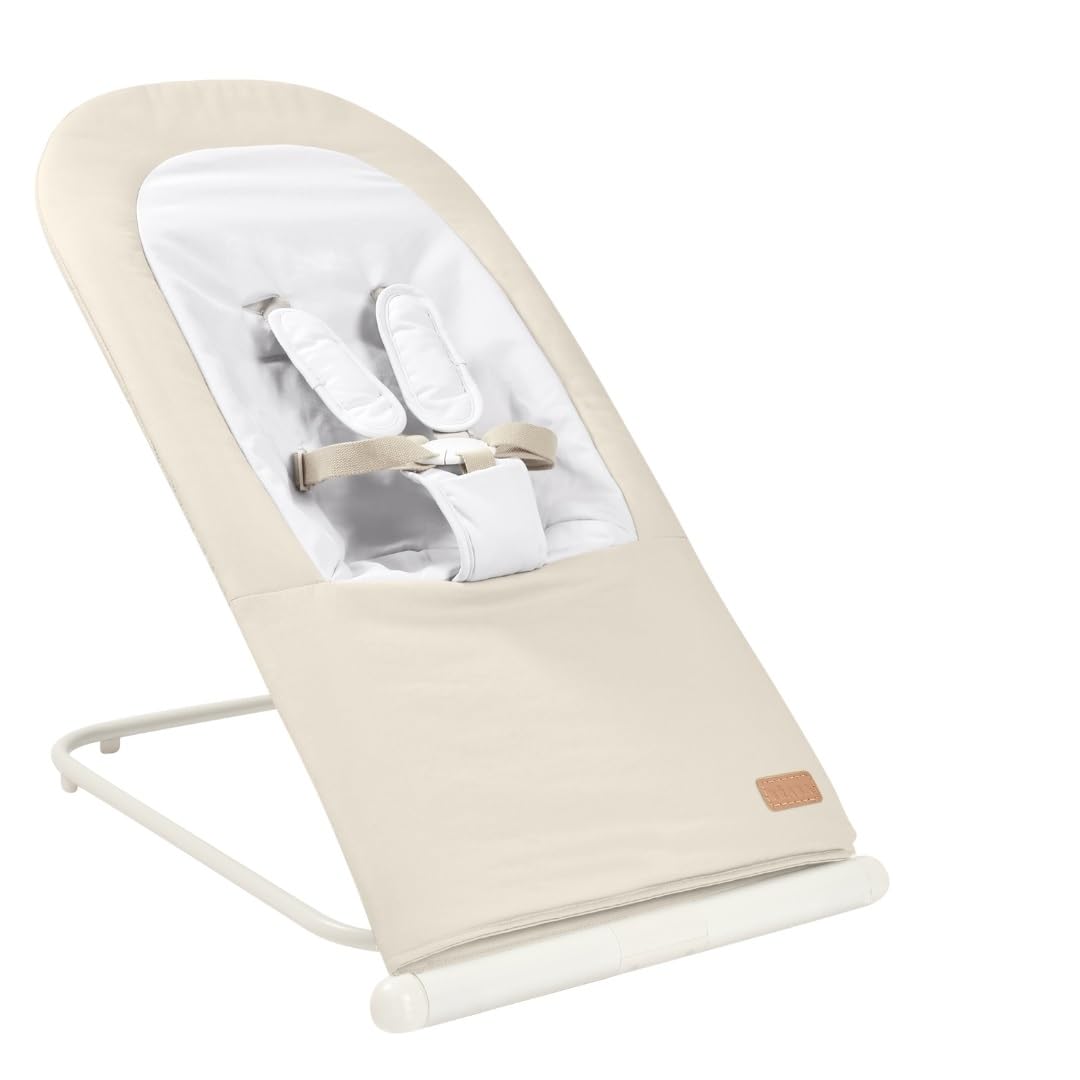 BÉABA, Hamaca Plegable, 3 Reclinables en 1 Botón, Ultra Compacta y Delgada, Arnés de 5 Puntos, Sistema de Plegado Patentado, 100% Algodón, Hasta 15kg, Funda de Transporte Incluida, Eazy Relax - Gris