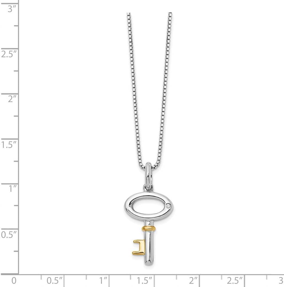 The Black Bow Diamond Key Necklace in Rhodium and Gold tone Plated Silver, 18-20 In - Image 2