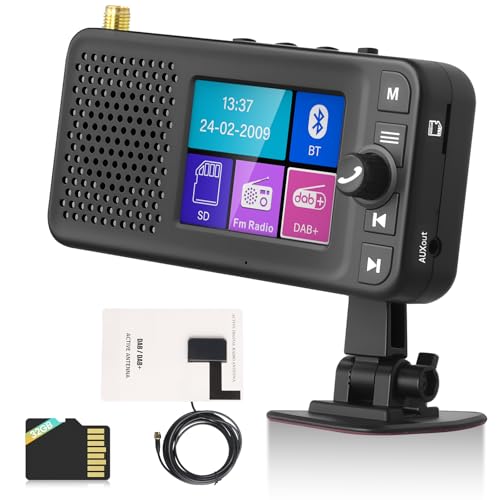 NHOPEEW Adaptador Dab+ para Radio de Coche - Sistema de Radio con Adaptador Dab y Pantalla LCD de 2,4 Pulgadas, transmisor para Coche con Bluetooth y función de Manos Libres
