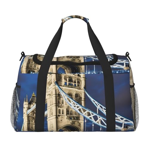 Tower Bridge in London Print Stylish Foldable Carry On Tote with Waterproof Zipper for Weekend Getaways Bag