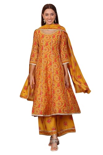 Kurta Anarkali jaune moutarde vêtement indien femme avec pantalon évasé
