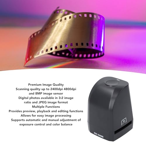 Image of Film Scanner, Portable Photo Scanner Converts 35mm 135mm Color Negatives Slides to Digital Photos with USB Power, Black