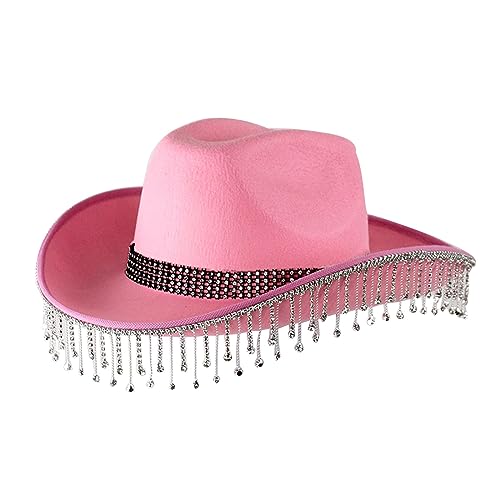 Generisch Cowboy romanzi rosa strass frangia cilindro matrimonio western cowboy cappello cappello cappello cowboy ciondolo, rosa intenso, Taglia unica