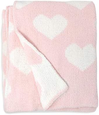 Living Textiles Pink Hearts Chenille Soft Baby Blanket Reversible Premium Cozy Fabric for Best Comfort - for Infant,Toddler,Newborn,Nursery,Girl,Throw,Crib,Stroller,Gift, Pink Hearts 40x30