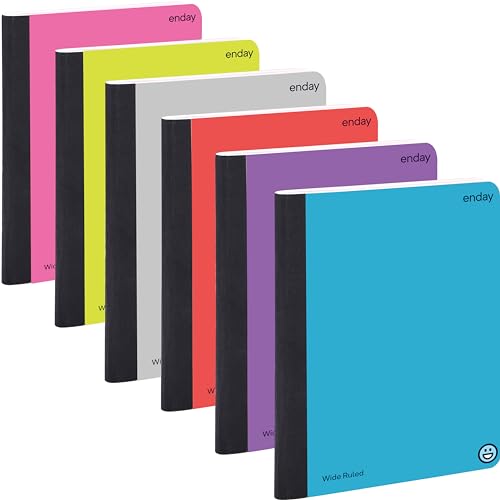 Enday Cuadernos de composición de papel rayado ancho, cuaderno de composición de tapa dura, libros de composición con rayas de alta calidad, 100 hojas en rosa, morado, verde, azul, rojo, gris