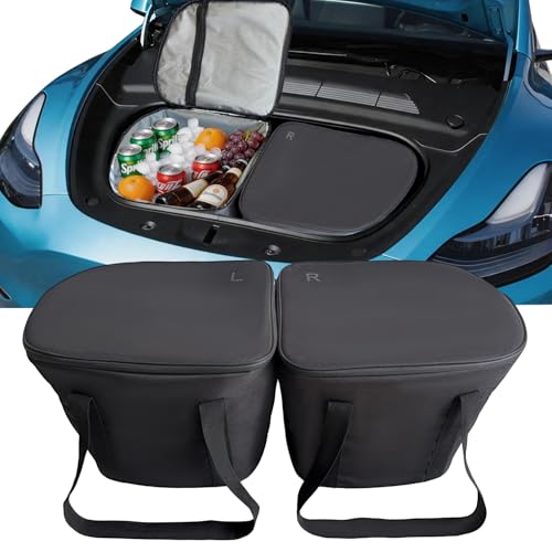 Frunk Cooler Organizer for Tesla Model Y 2020-2026 Insulated Waterproof Front Trunk Storage Bag with Hidden Pocket 2-Pack Black