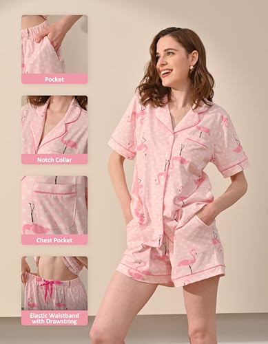 Image of NAP BOUND 100% Cotton Pajamas for Women Sets 2 Pieces Pjs Button short sleeves with Pockets Soft Sleepwear Loungewear XS-XXL