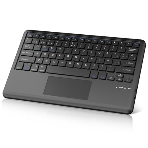 Inalámbrico Teclado con Touchpad para Tablet Español Ñ, Ultra Delgado Bluetooth Teclado, Delgado y Ligero Keyboard para iPad, Android Samsung Tablet, Xiaomi Redmi Pad, Honor Pad, Lenovo Teblet, Negro