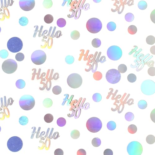 Image of Hello 50 Birthday Confetti for Table Iridescent Circle Happy 50th Birthday Party Decorations for Women Fifty Years Old Birthday Tables Scatter Party Confetti Wedding Anniversary Decor 300PC