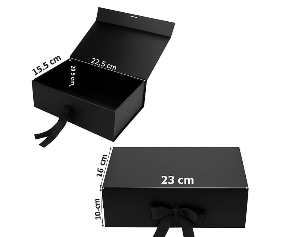 Image of Awestuffs Premium Black Gift Boxes for Gift Packaging, Reusable Decorative Gift Boxes (23 x 16 x 10 cm) for Hampers, Weddings, Birthdays, Festivals & Corporate Gifts (Pack of 1)