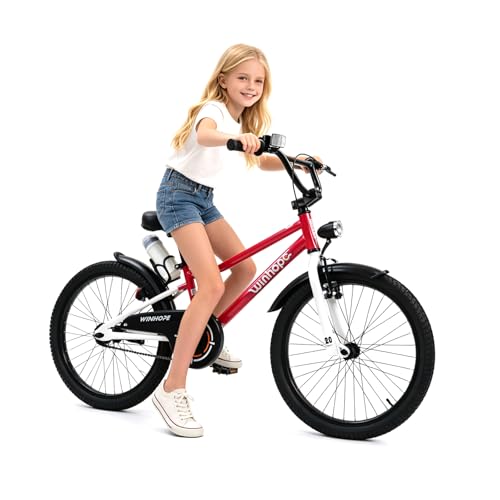 Image of WinHope Kids Bike with Headlight, 12-20 Inch Pedal Bike for 2-12 Boys Girls | Steel Frame with Training Wheels Water Bottle | Dual Brake for Summer Outdoor Riding | Birthday Gift for Toddlers