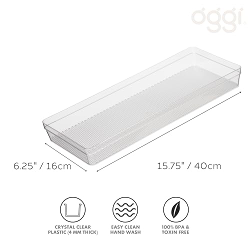 Image of Oggi Clear Drawer Organizer Bundle - 6.25 inch X 15.75 inch & 3 inch X 12.5 inch Kitchen, Office & Bathroom Storage