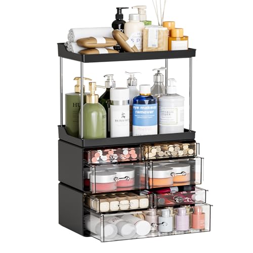 3 Pack Bathroom Organizers and Storage Countertop With 7 Drawers,Stackable Vanity Drawer Organizer for Makeup,18.9