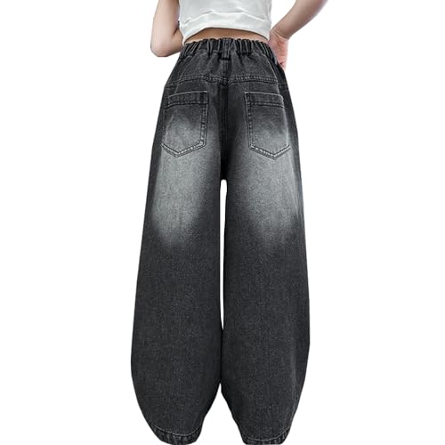 Girls Ripped Jeans Casual Elastic Waist Wide Leg Baggy Pants Kids Clothes 5-14 Years3