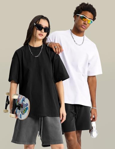 Image of Ogfao Mens Oversized T-Shirts Heavyweight Unisex Cotton T Shirts Baggy Loose Fit Basic Tees Plain Tshirts