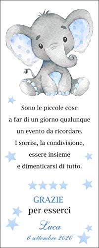 Segnalibro Elefantino Personalizzato Per Battesimo - 30 Pezzi Colorati, Cartoncino 250g - Foto 6