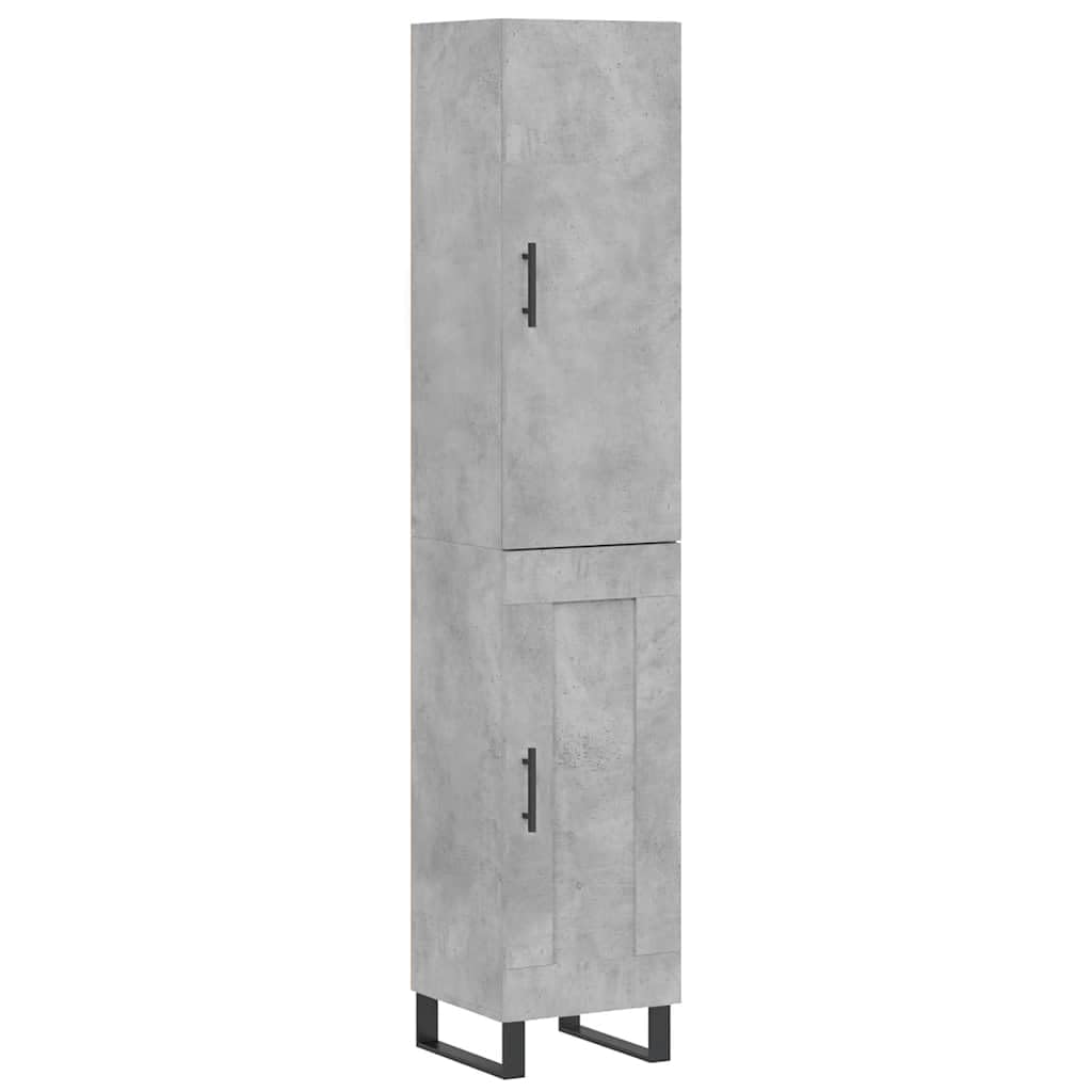 Générique Bufet wysoki szary beton 34,5 x 34 x 180 cm z drewnianymi drzwiami i metalowymi nogami, duża przestrzeń do przechowywania szafki do salonu