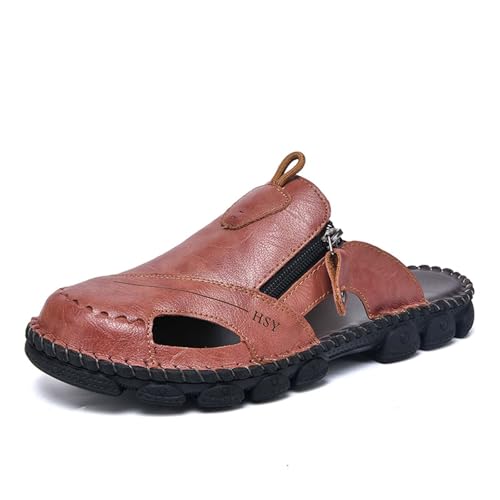 Men's Closed Toe Leather Sandals Summer Casual Breathable Fisherman Beach Shoes Comfortable Outdoor Slip On