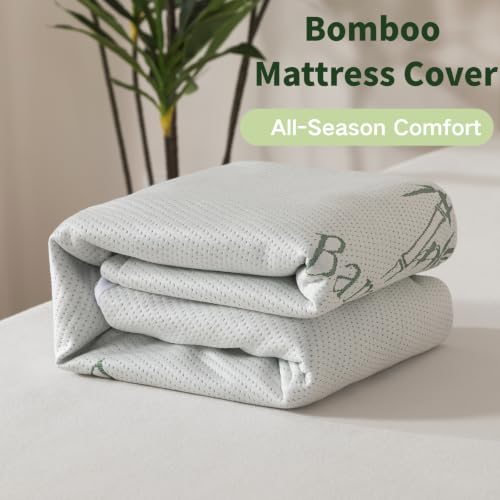 Image of WhatsBedding Mattress Topper Cover Full Size (Only Cover), Breathable Viscose Made from Bamboo, Mattress Protector
