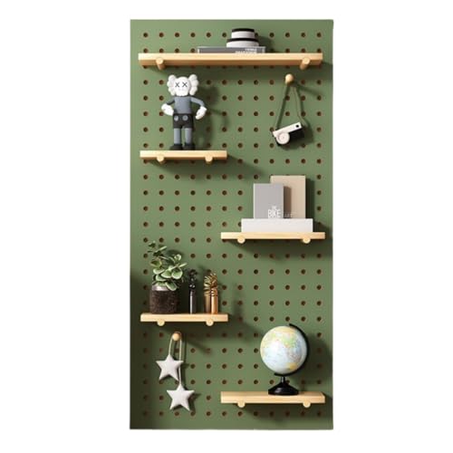 GUIXIAOGUO パンチングボード 洞洞板 壁 高級木製 有孔ボード 実木エコボード ヴィンテージ 壁掛け DIY 収納セット 壁面収納 壁掛け棚 玄関収納ラック リビング 玄関 オフィス 店舗用 廊下 居間 寝室 化粧台 書斎 (グリーン-長方形,6