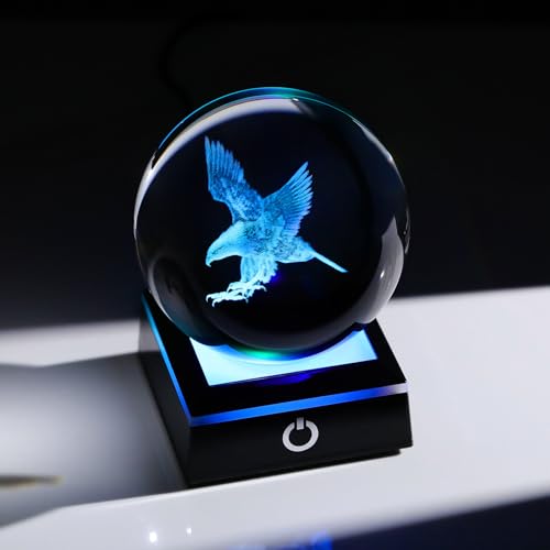 Image of Arikyrist 3D Eagle Figurine Crystal Ball with Colorful Light Base, Eagle Gifts for Women Men, Modern Home Office Decor