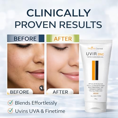 Image of UVIR Zinc Tinted Sunscreen Gel SPF 50 PA++++ | Broad Spectrum UVA UVB Protection | Ultra Matte Oil Control | Zinc Oxide Face Sunscreen for Oily & Acne-Prone Skin | No White Cast | Ivory Tint | 50 g