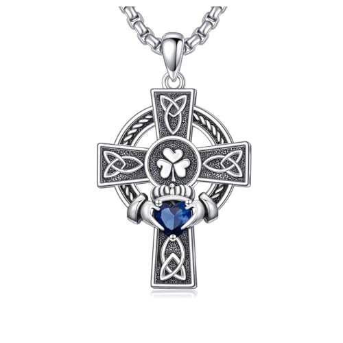 925 Sterling Silver Cross Pendant Necklace for Men Women Amulet Necklace Protection Jewelry Religious Gifts(With Gift Box)