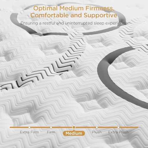 Image of Queen Mattress 14 Inch Mattress Hybrid with Memory Foam and Pocket Springs for Motion Isolation Breathable and Cooling Comfort Medium Firm Support Fiberglass Free 365-Night Trial