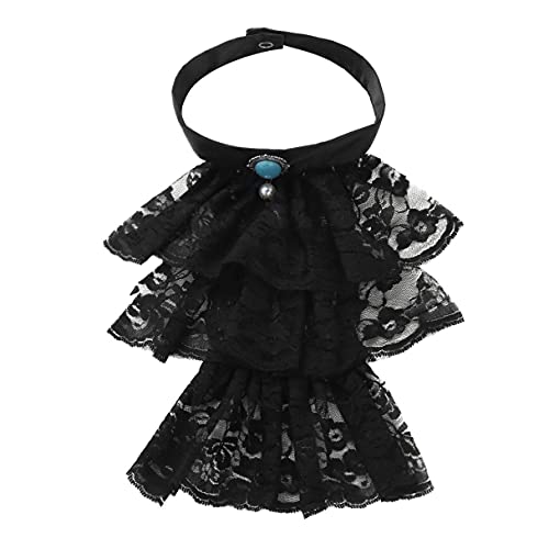 MSemis Mujer Retro Cuello Victoriano Jabot Collar Unisex Collar de Encaje Volante Vintage Chorrera Barroca Cosplay Cuello Fallar Costume Medieval Disfraz Rey Blanco y Negro Negro One Size