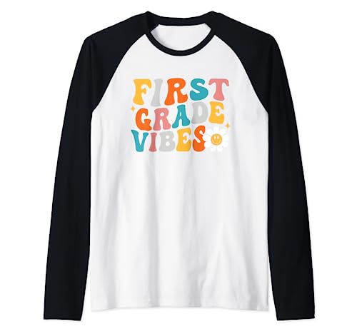 1st Grade Vibes Shirt für Mädchen im Boho-Stil, Groovy, zurück zur Schule Raglan