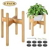 FJO 2 Pcs Adjustable Plant Stand, Bamboo Mid Century Modern Plant Stand, Indoor Plants Stands, Corne
