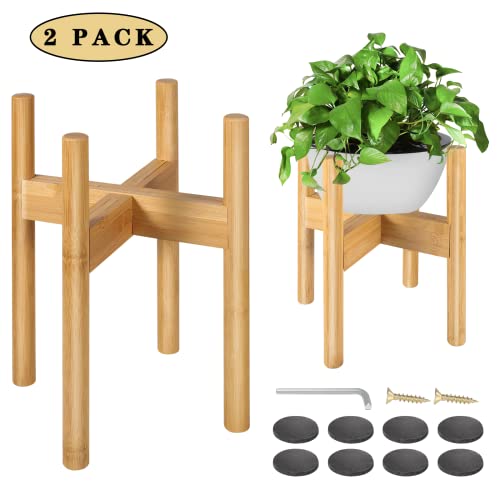 Fjo 2 Pcs Adjustable Plant Stand, Bamboo Mid Century Modern Plant Stand, Indoor Plants Stands, Corner Flower Holder For Living Room, Fits 8 To 12 Inches Pots(Pot & Plant Not Included) (Natural) #TOP2