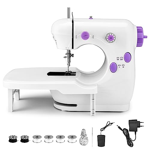 Máquina de coser eléctrica portátil, mini máquina de coser con mesa de extensión, hilo doble de...