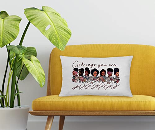 Nogrit God Says You Are Motivational Quotes African American With Sunflower Throw Pillow Cover 12X20 Inch Christian Themed Decor For Home Bedroom Living Room Girl Room,Gifts For Women Girls #TOP1