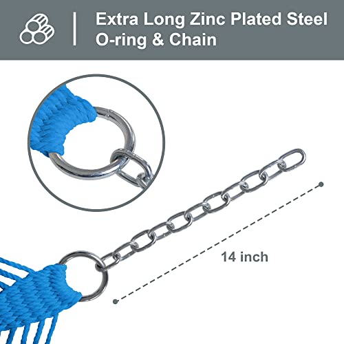 Image of SUNCREAT Rope Hammock with Spreader Bar, Carrying Bag, 450 lbs Capacity, Two Person Hammock with Tree Hooks, Blue