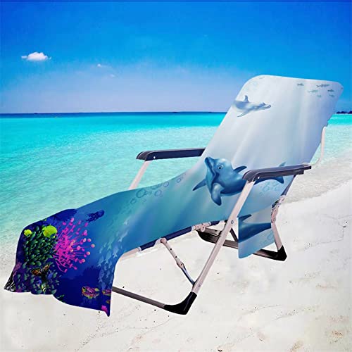Surwin Toalla de playa para tumbonas, Delfín Océano 3D Fundas para Tumbonas con Bolsillos Laterales Cubierta para Silla de Piscina para Tumbona de Jardín Exteriores (75x210cm,Coral)