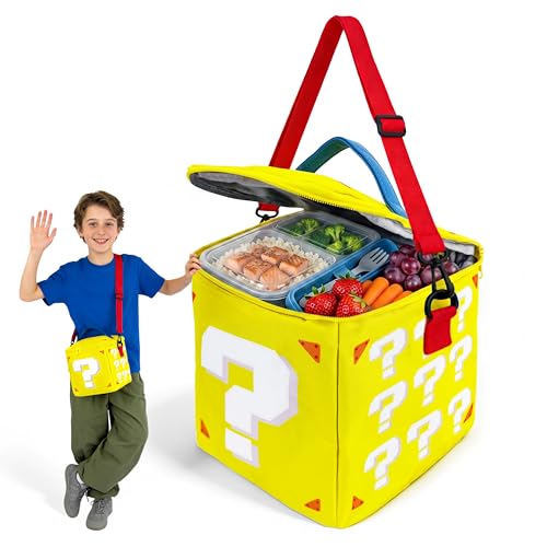 Yellow Question Lunch Box Bag Lunch Bag Storage Basket Game Merch Gifts for Party Supplies Favor Room Decor Costume Accessory (Light-Yellow)